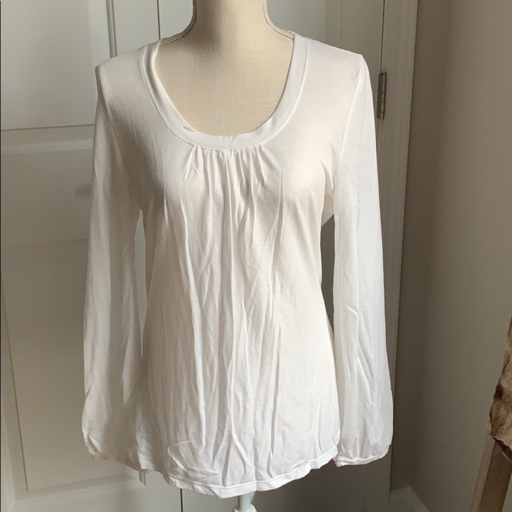 White scooped neck long sleeve top size L